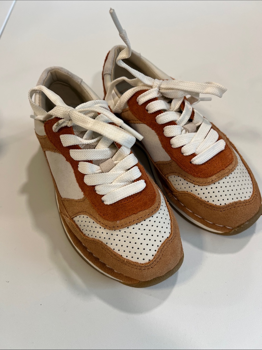 Clarks Kids Casual Suede & Leather Sneakers - Tan, Brown Orange, White, NWOT - Picture 3 of 7
